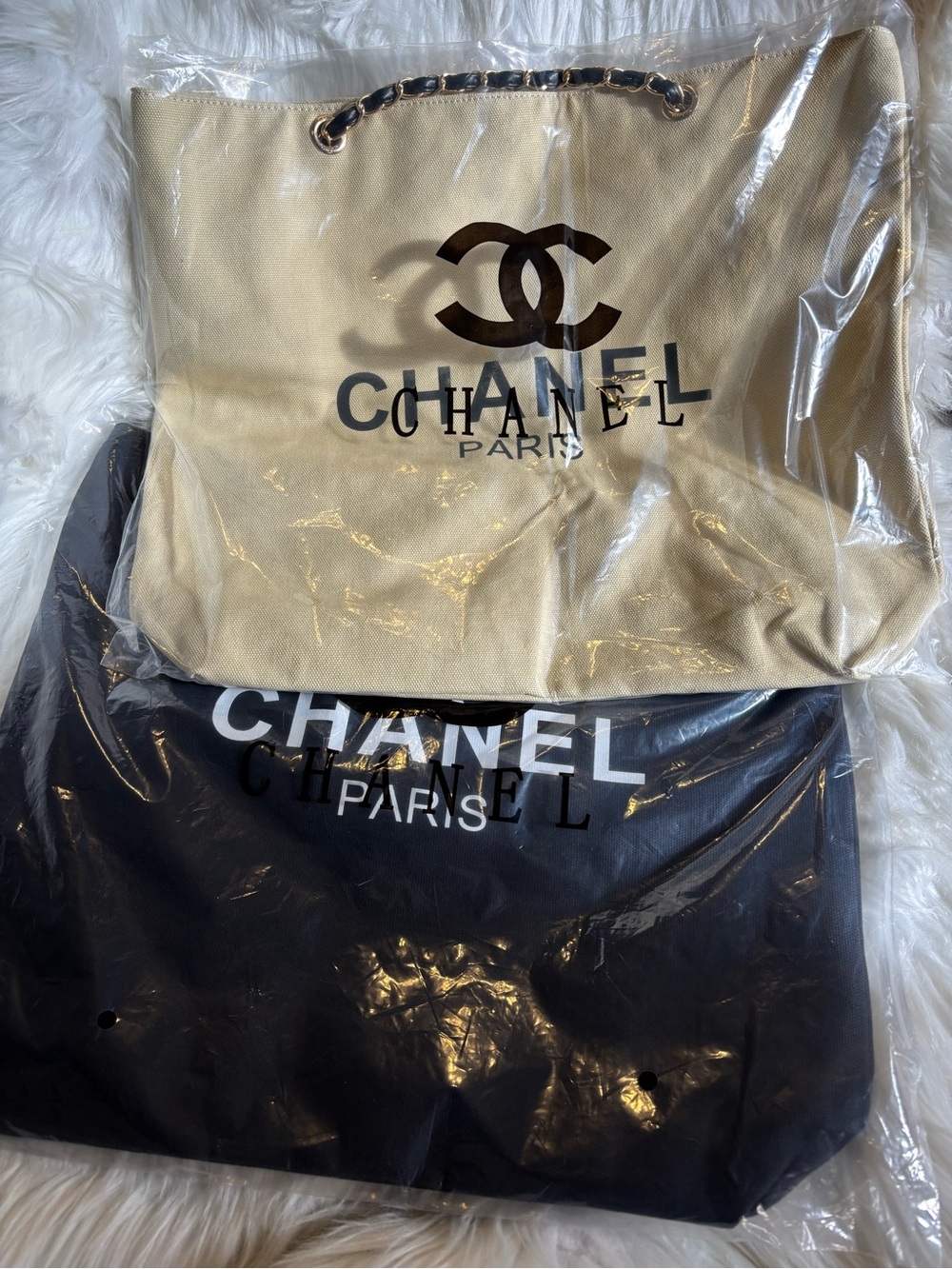 Beauty Black Canvas Tote with Gold and Black Shoulder Straps - Picture 8 of 9